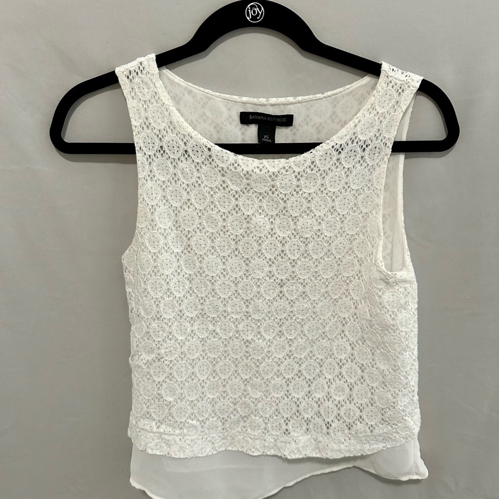 Banana Republic White Crop Asymmetrical Sleeveless Tank Top